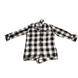 Victoria's Secret Black & White Plaid Flannel Pajama Romper | Size XL